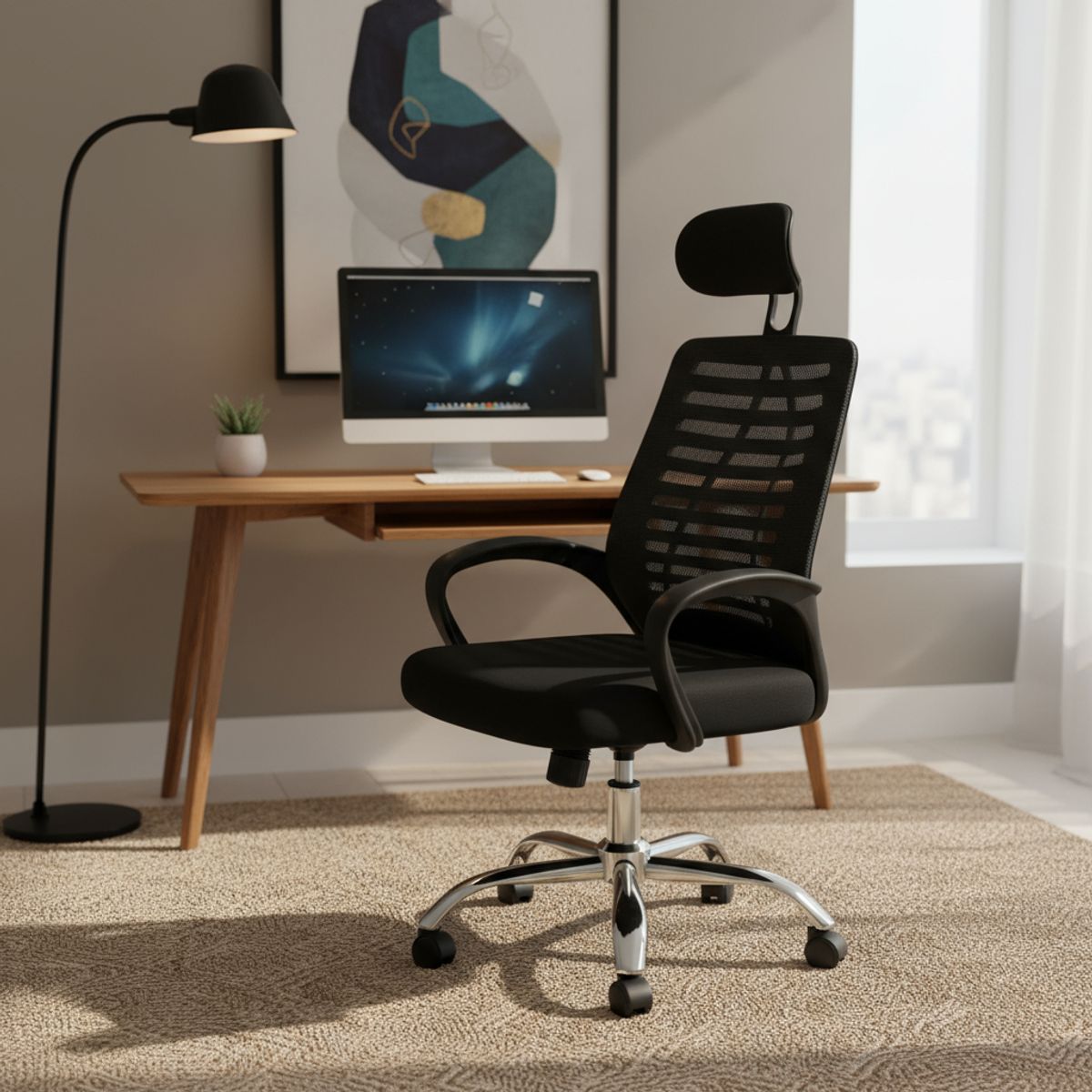 GENERICO - Silla Oficina Escritorio Respaldo Ergonómico Cabecera Milan Color Negro - 300006 Material Del Tapizado Mesh - 300006