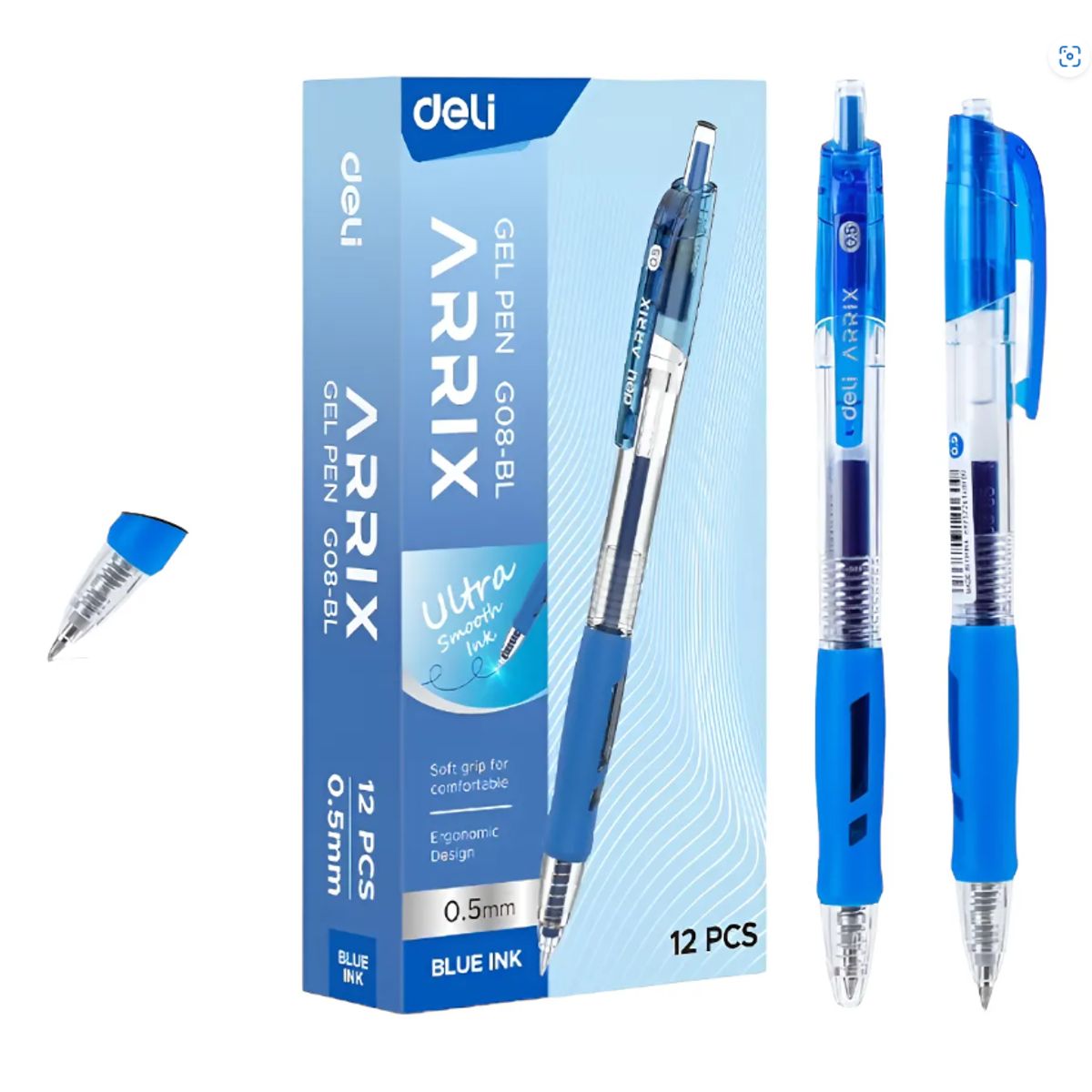 DELI - Pack 12 Lápices Pasta Gel Retráctil Arris 0,5mm Agarre Suave