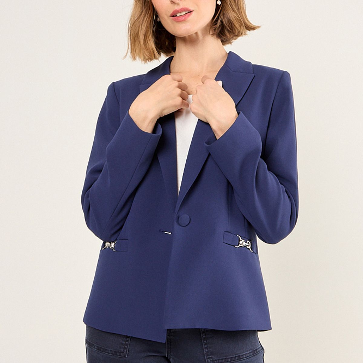 MA GRIFFE - Blazer Liso Mujer Azul Magriffe
