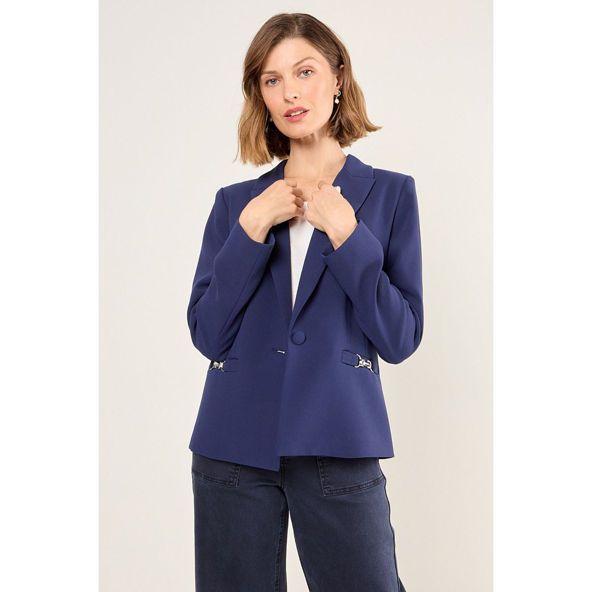 MA GRIFFE - Blazer Liso Mujer Azul Magriffe