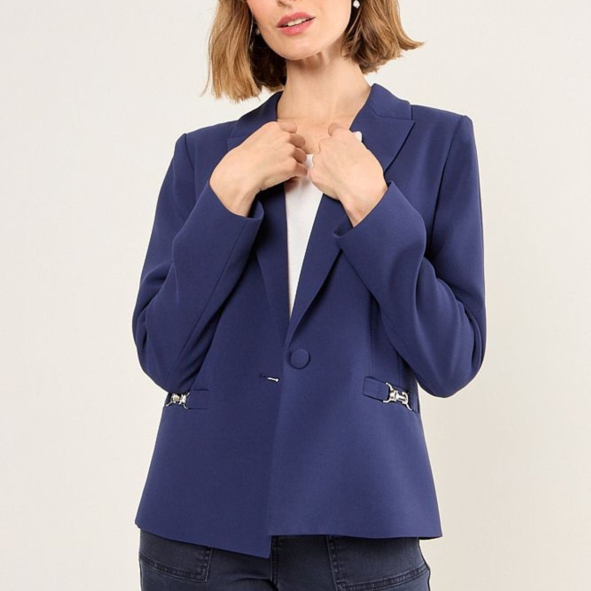 MA GRIFFE - Blazer Liso Mujer Azul Magriffe