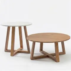 HOME MOBILI - Juego Mesas de Centro Blanco y Miel Ginebra