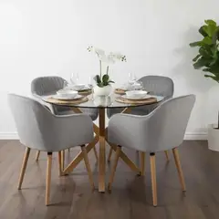 PANDALINO - Comedor Mesa Redonda Equiz 120cm + 4 Butacas Almer Gris