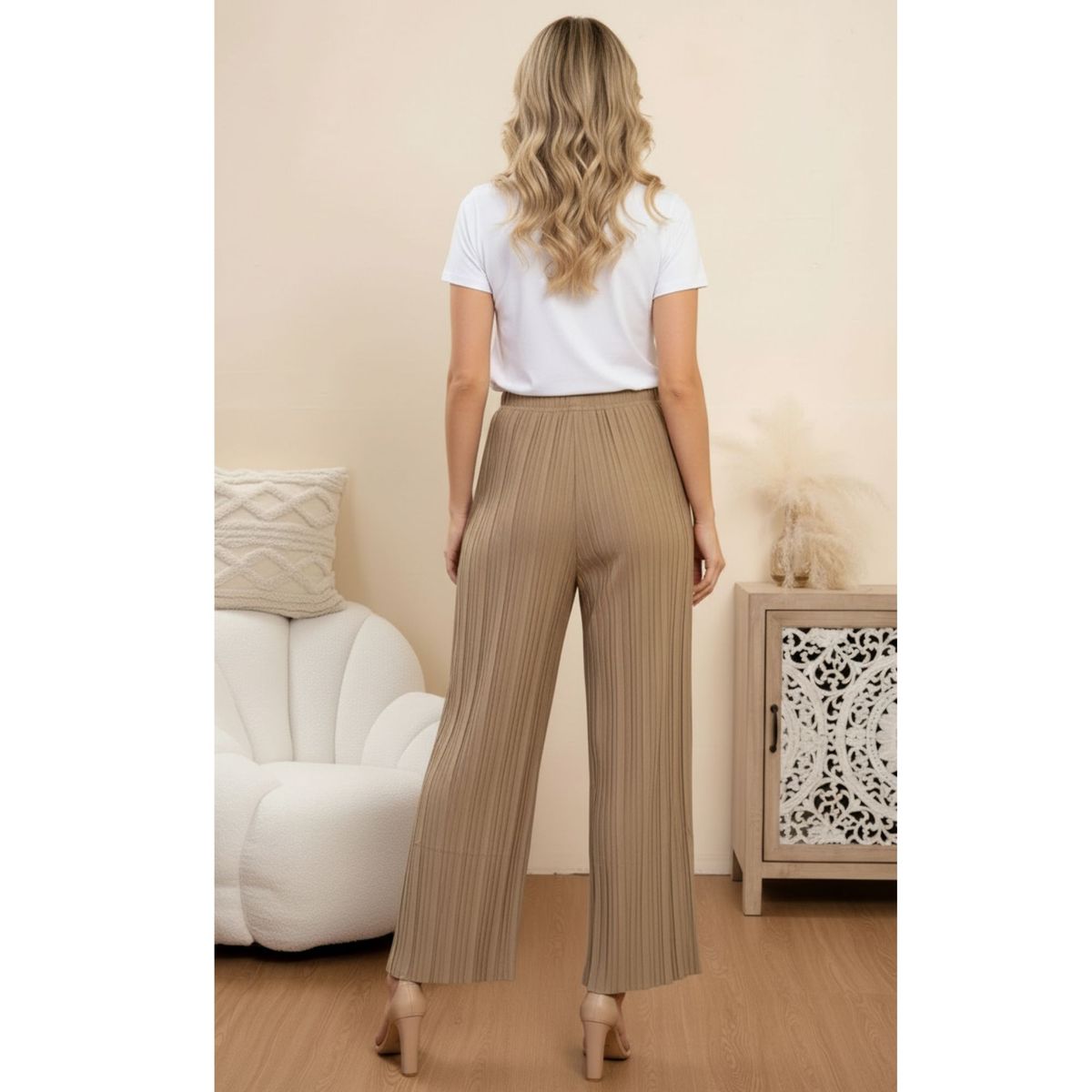 LIKE SHOP - Pantalón Palazzo Mujer Cintura Elasticada Tela Liviana Plisada 30001