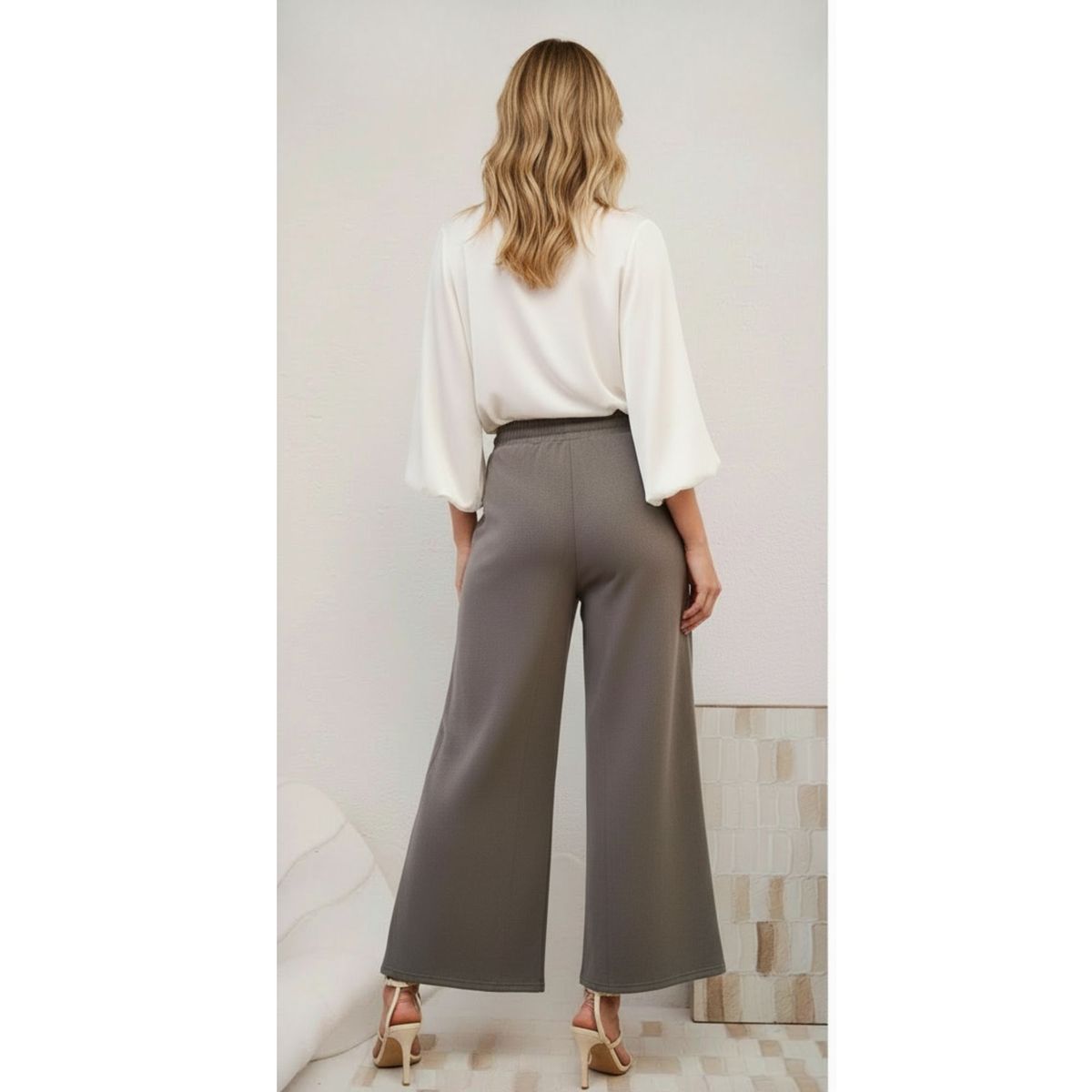 LIKE SHOP - Pantalón Mujer Texturizado Pierna Ancha Tela Elasticada 30002