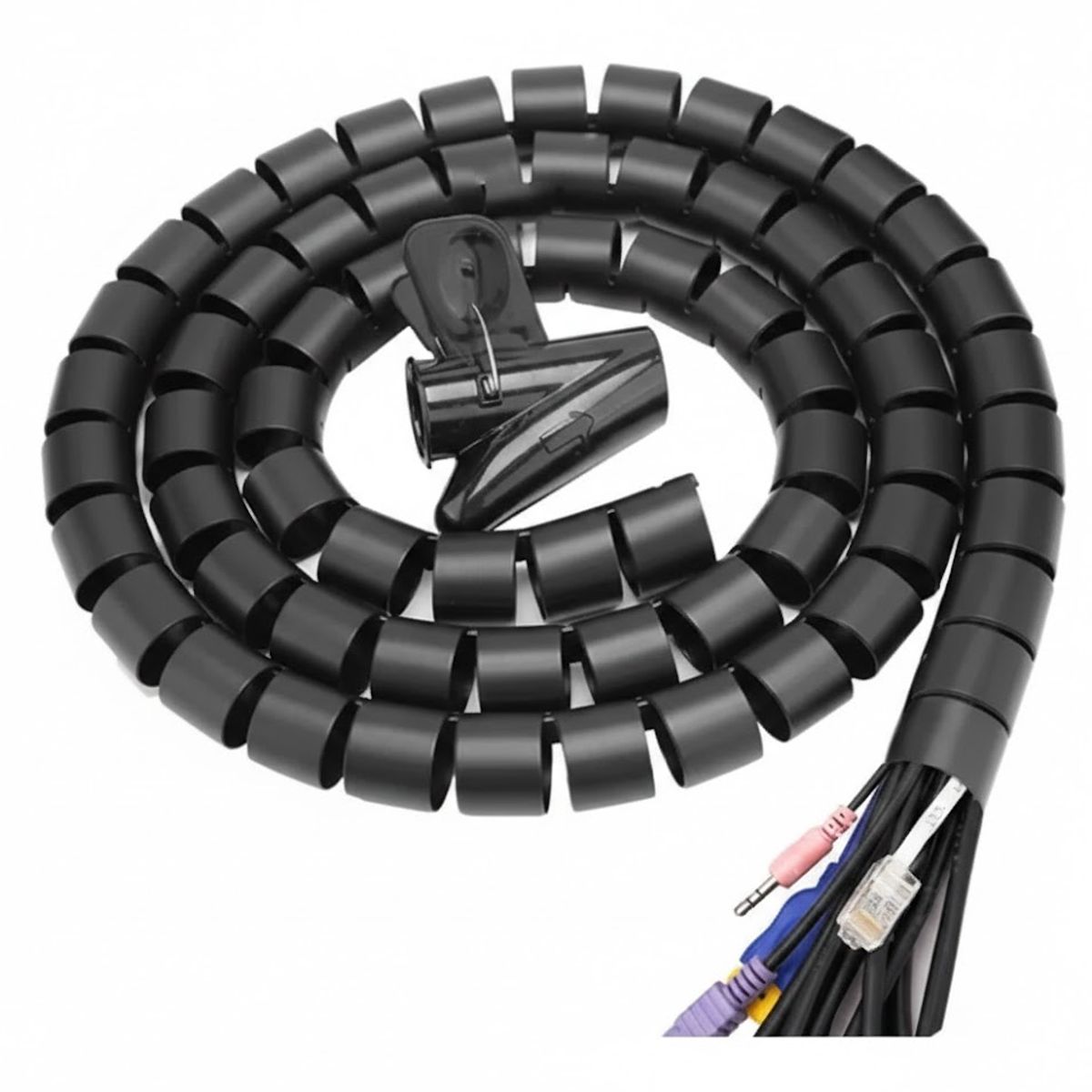 GENERICO - Organizador De Cables En Espiral Diámetro 22mm 2.5 Metros Negro