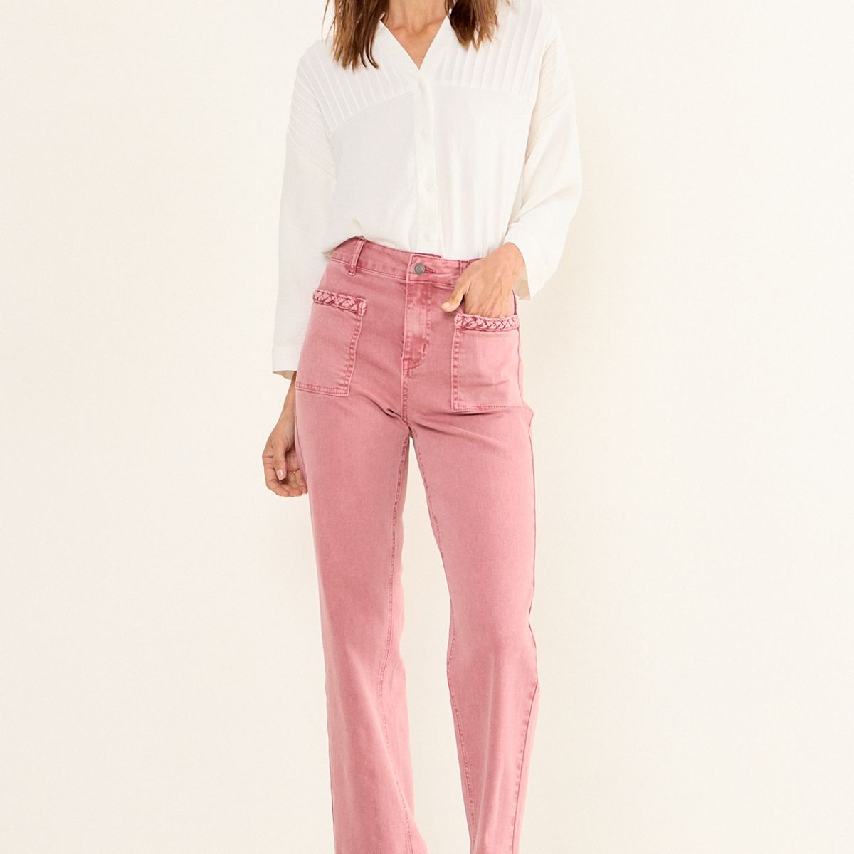 MA GRIFFE - Jeans Wide Mujer Rosa Magriffe