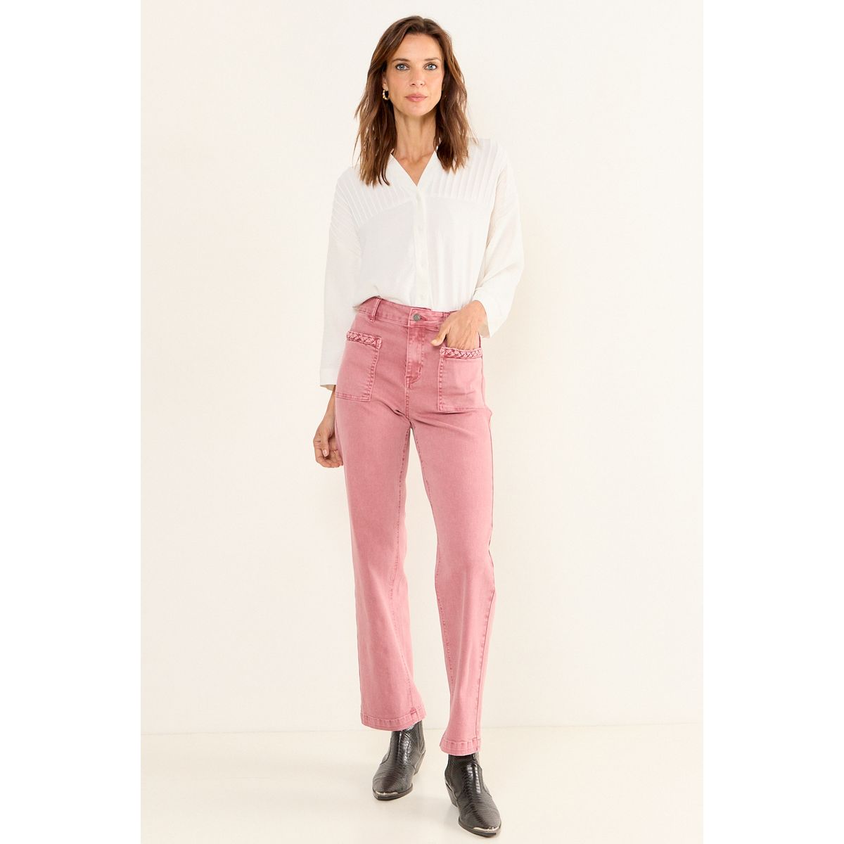 MA GRIFFE - Jeans Wide Mujer Rosa Magriffe