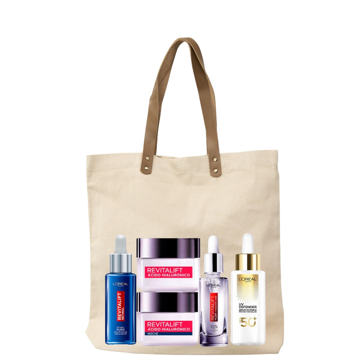 LOREAL PARIS - Rutina Antiedad L'Oréal Paris Crema Día + Noche + Sérum Retinol + Ácido Hialurónico + Bolso Tote