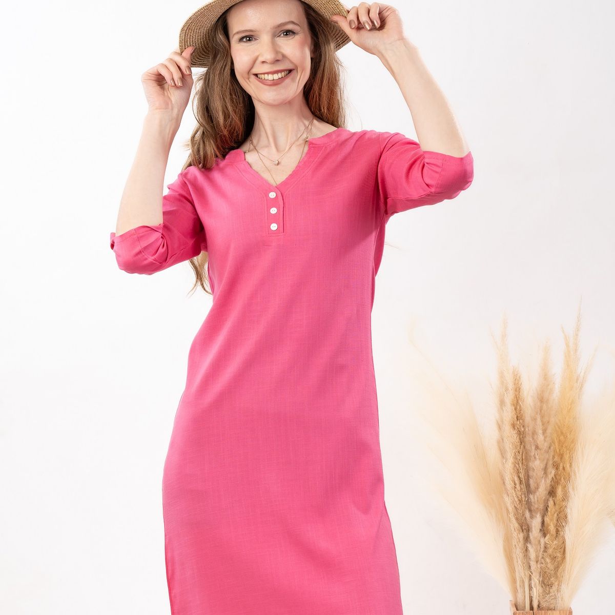 MAGENTA WOMAN - Vestido 19 Lino Fucsia