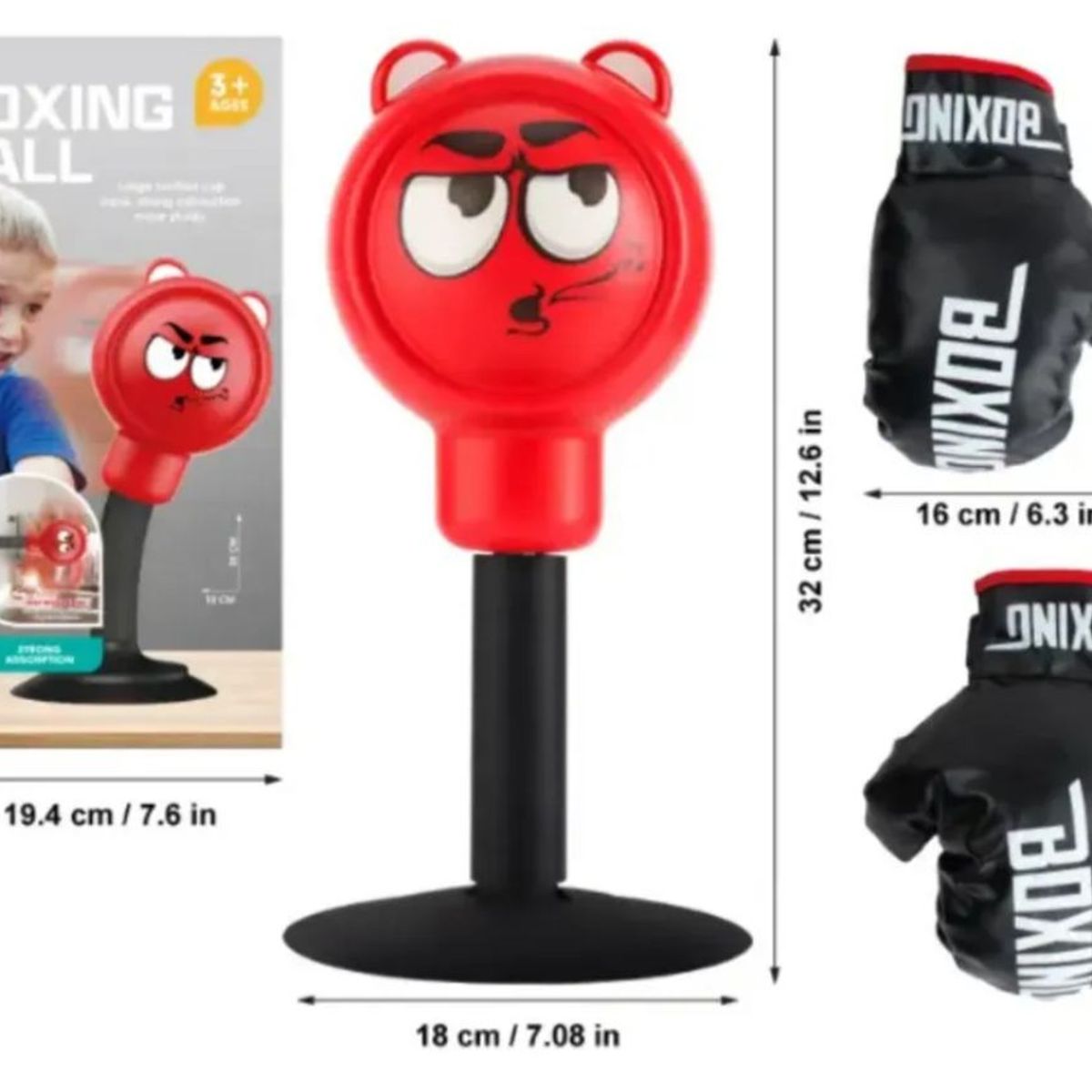 GENERICO - Kit Mini Boxeo Infantil Con Guantes Y Base Roja