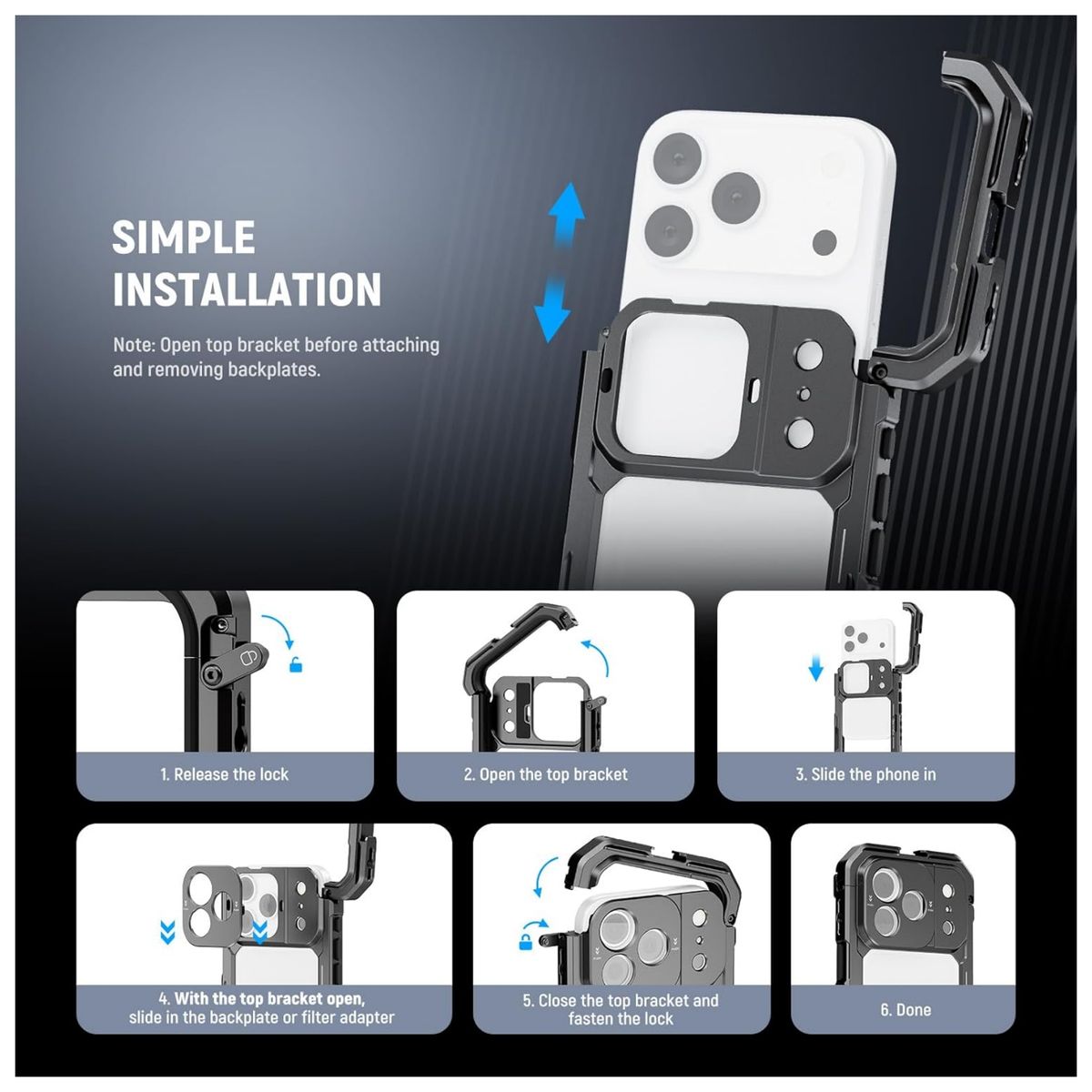 NEEWER - Jaula Rig Vlog Video Cage Para iPhone 17 Pro  Carcasa de aleación de aluminio /  No Para 17 Pro Max