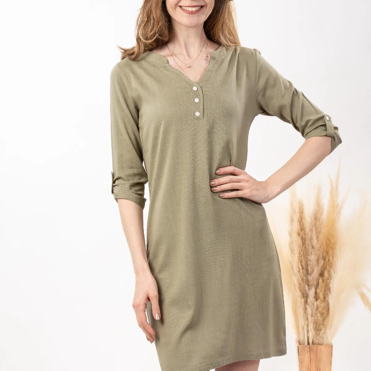 MAGENTA WOMAN - Vestido 19 Lino Musgo