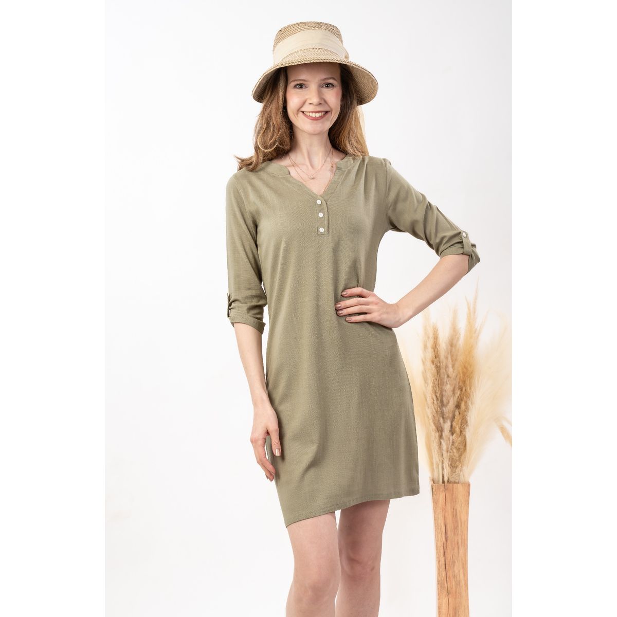 MAGENTA WOMAN - Vestido 19 Lino Musgo