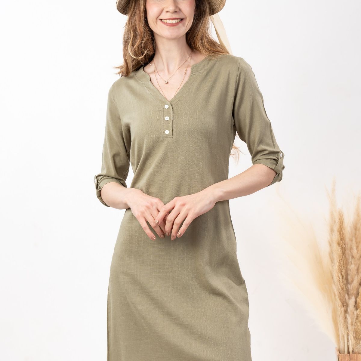 MAGENTA WOMAN - Vestido 19 Lino Musgo