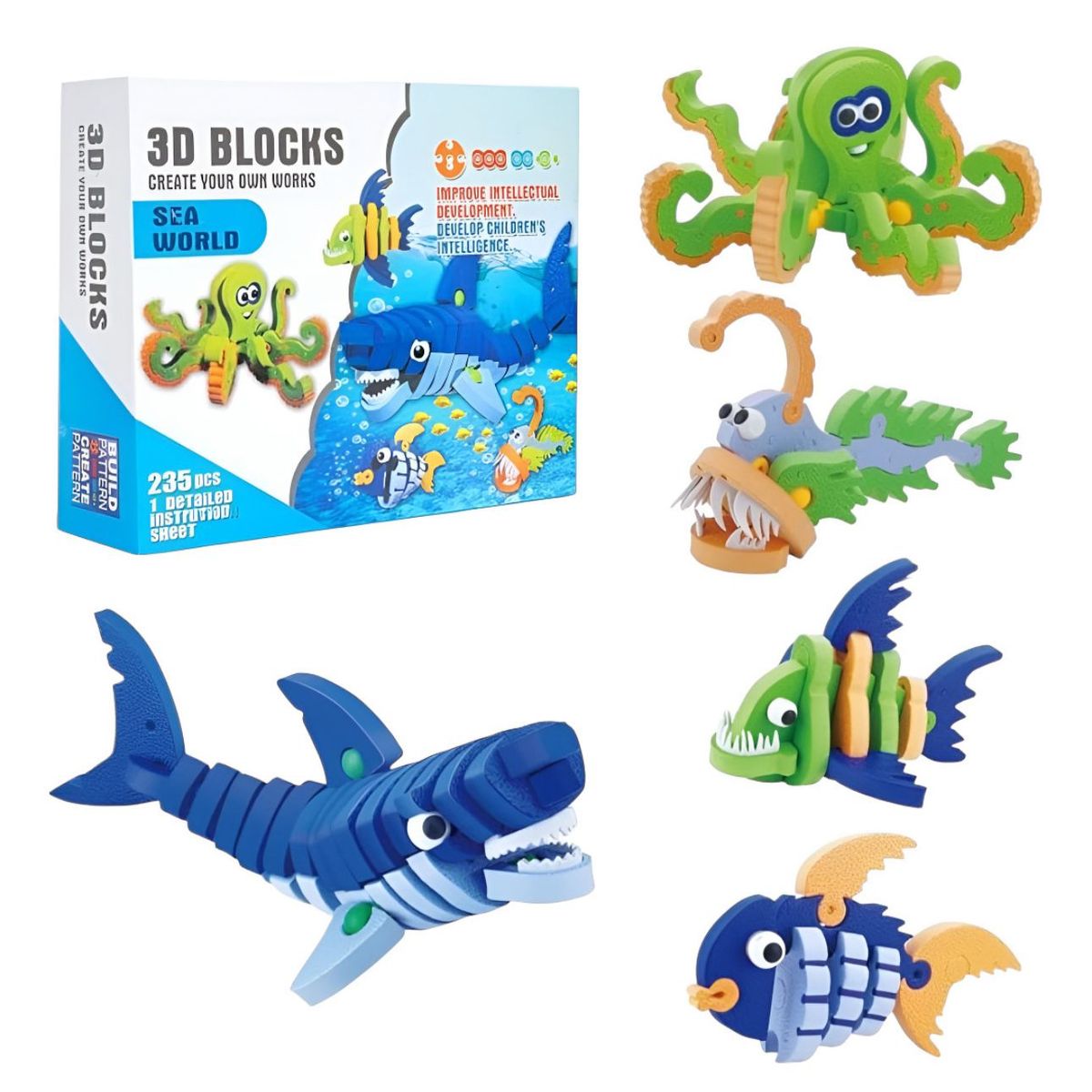 GENERICO - Bloques Armables 3d Animales Marinos 235 Piezas