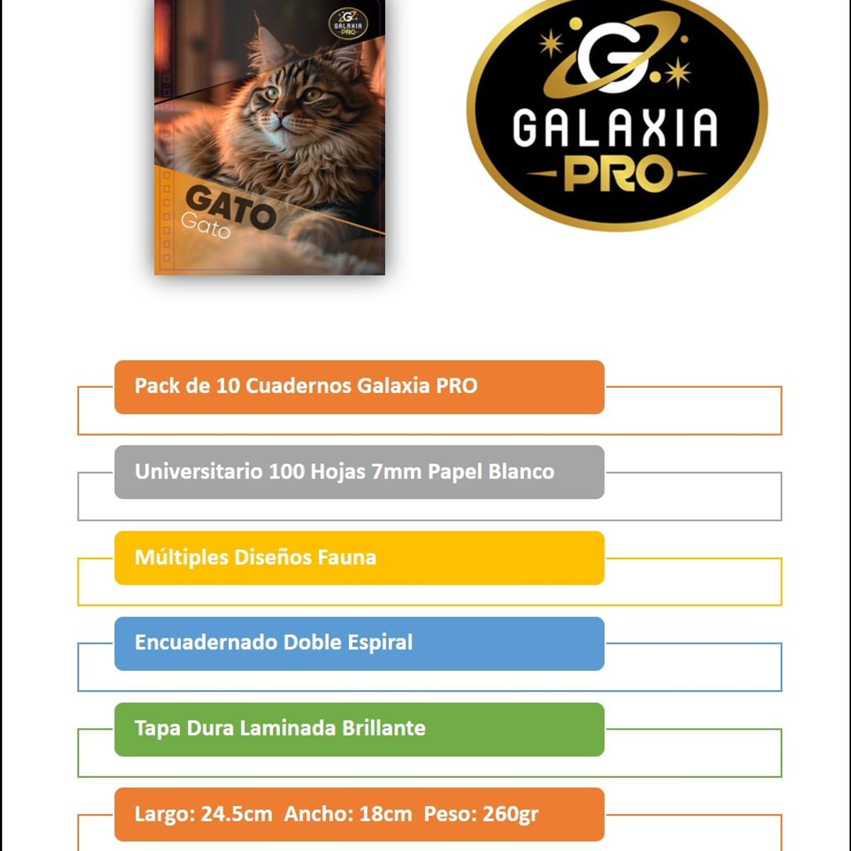GALAXIA PRO - Pack 10 Cuadernos Universitarios Matemáticas 100 Hojas 7mm Fauna Galaxia Pro