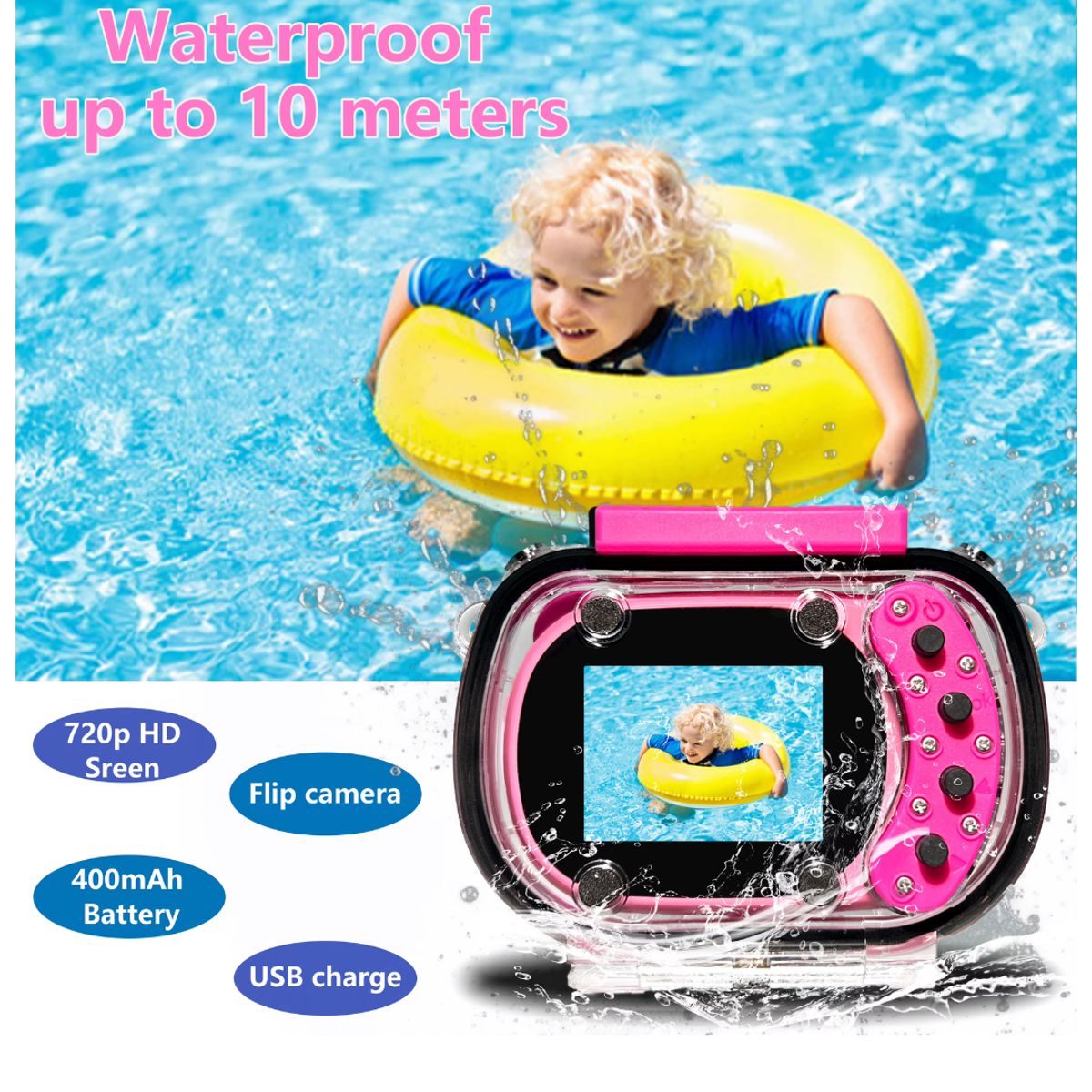 OEM - Cámara Para Niños 1080p, Impermeable, Submarina, Pantalla Hd