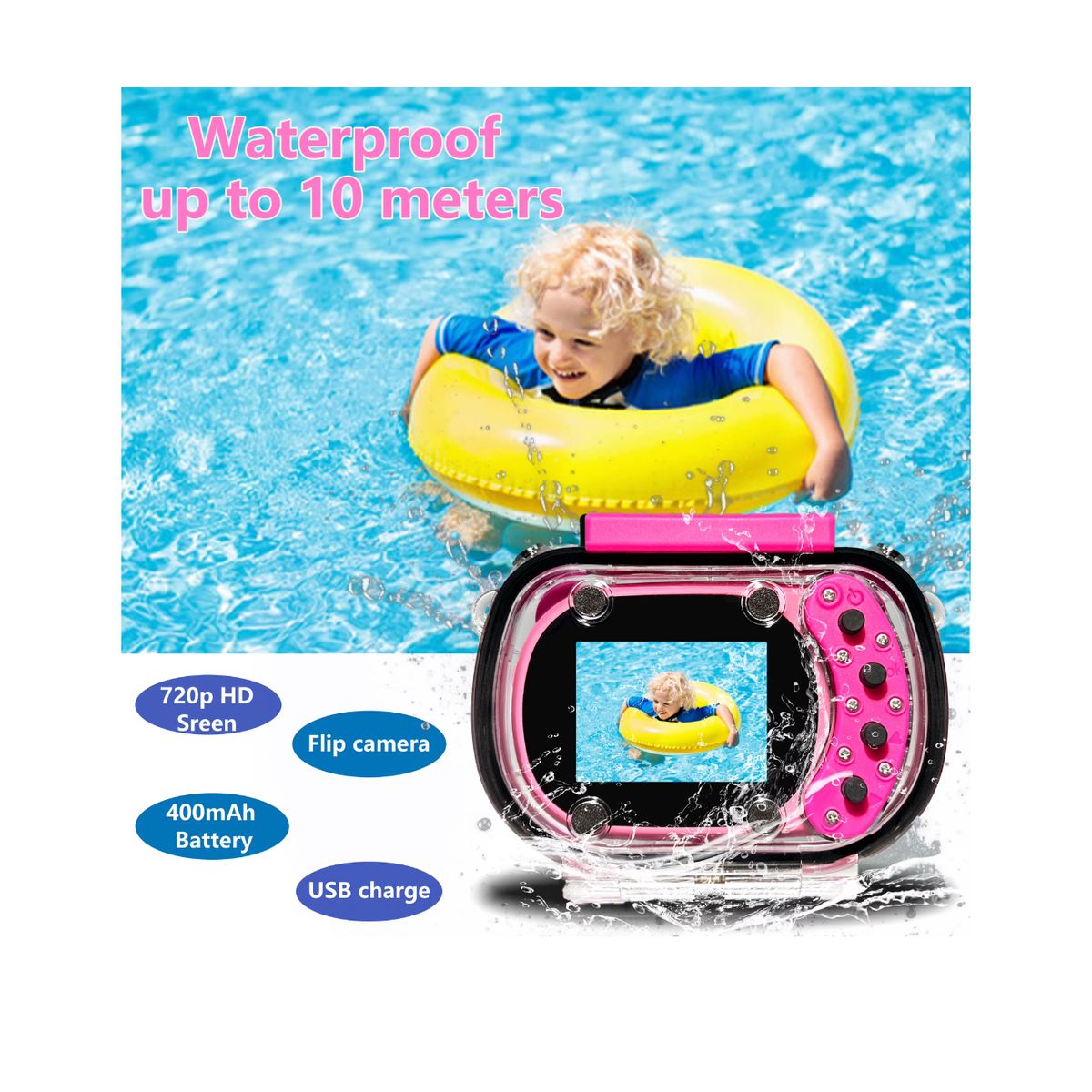 OEM - Cámara Para Niños 1080p, Impermeable, Submarina, Pantalla Hd