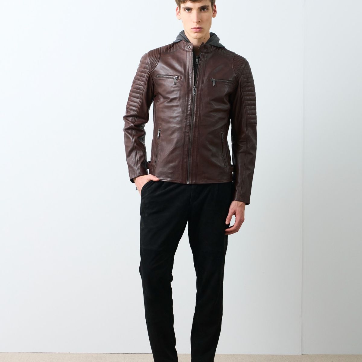 VELEZ - Vélez Chaqueta Belmont Cuero Hombre Capucha Y Pechera Café