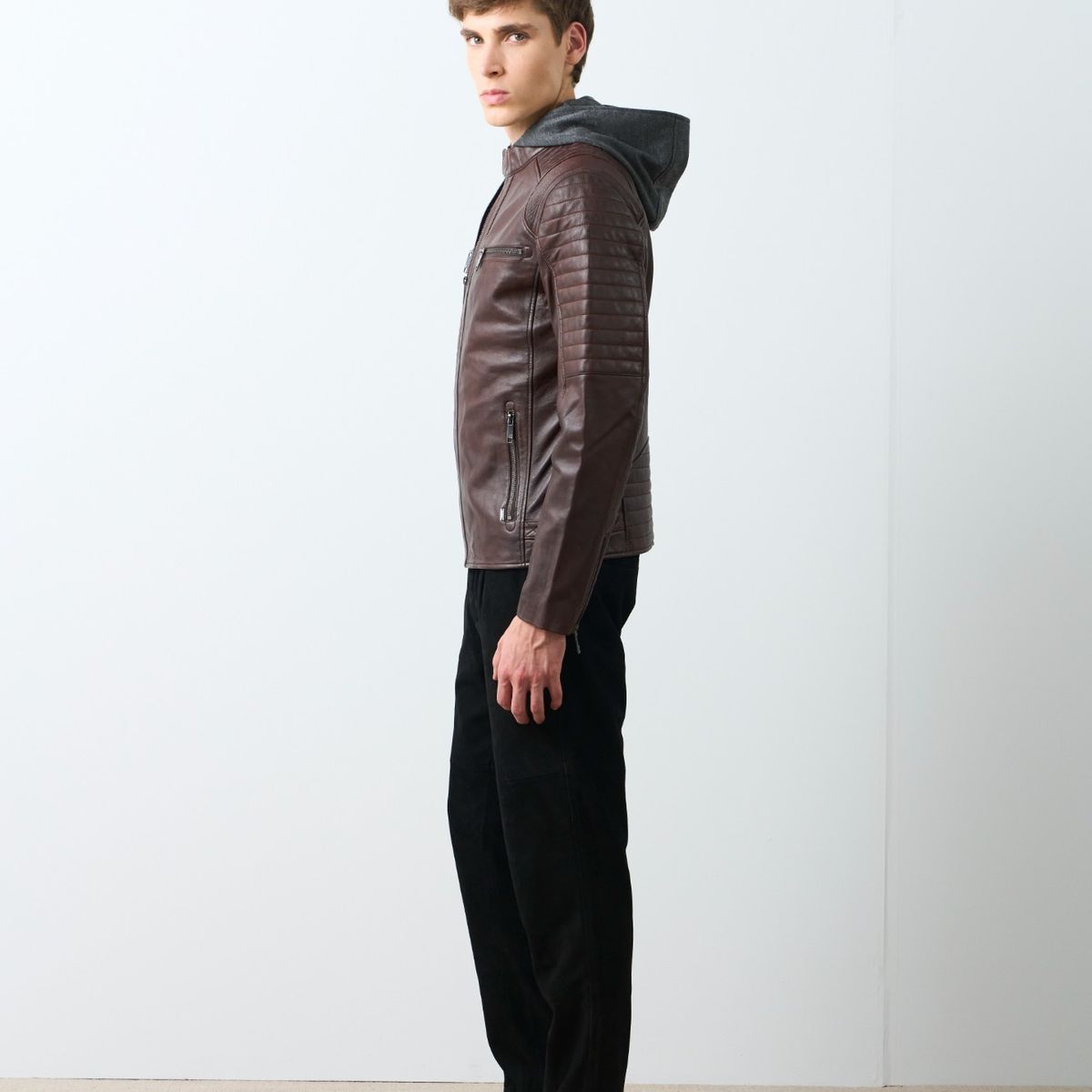 VELEZ - Vélez Chaqueta Belmont Cuero Hombre Capucha Y Pechera Café