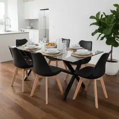 PANDALINO - Comedor Mesa Xinia Negro 160x90 cm + 6 Sillas Tulip Negro
