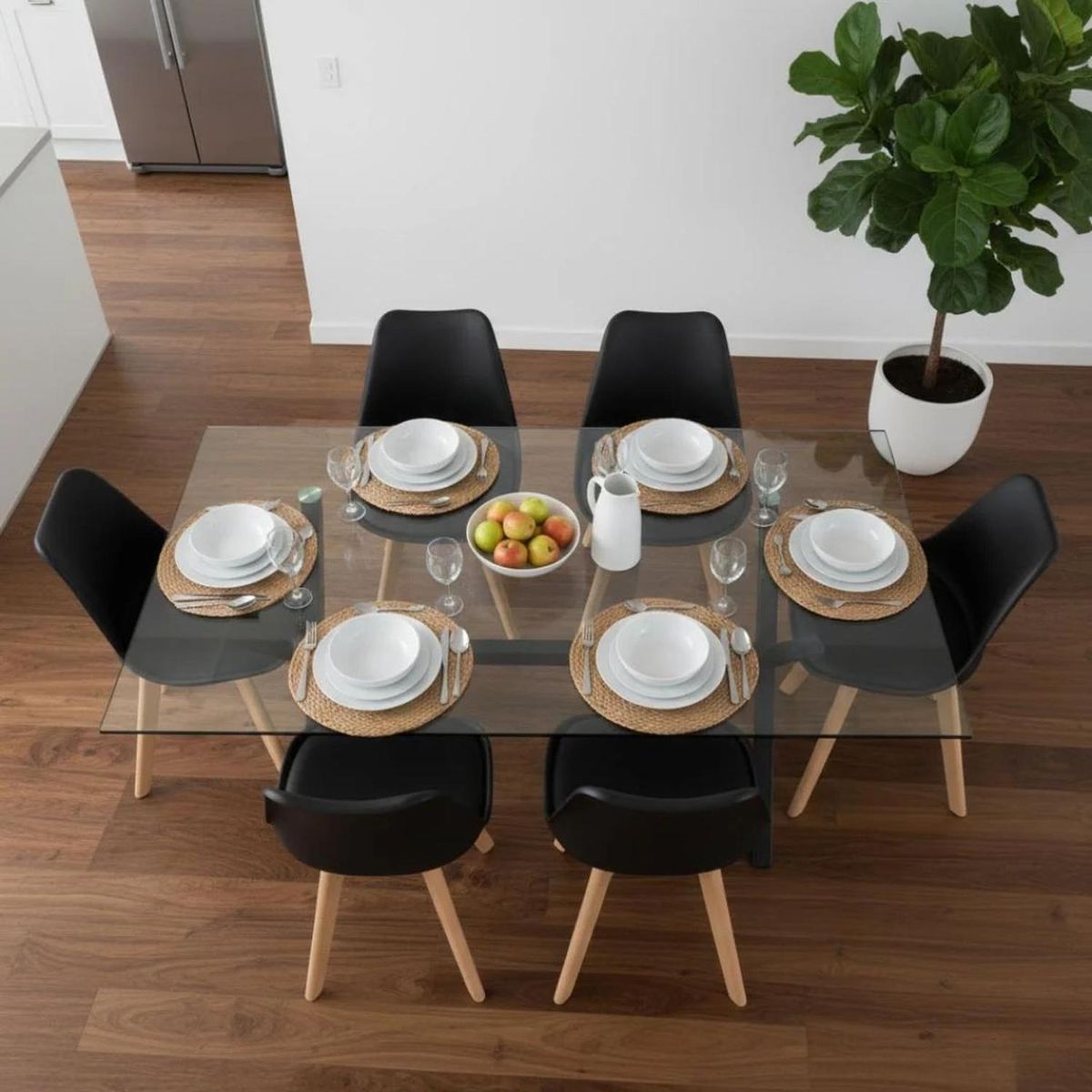 PANDALINO - Comedor Mesa Xinia Negro 160x90 cm + 6 Sillas Tulip Negro
