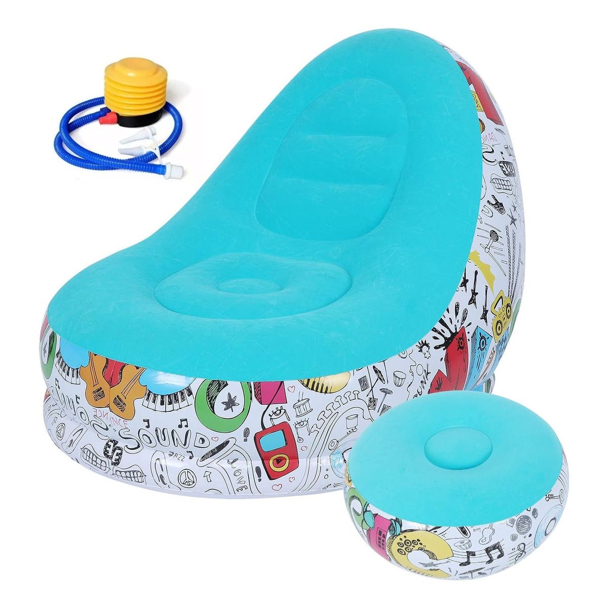 GENERICO - Puff Inflable Tumbona Con Reposa Pies + Inflador Sillón Color Rosa - 212089
