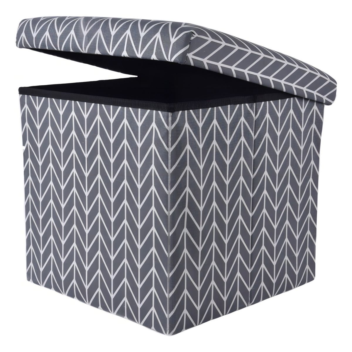 GENERICO - Puff Baúl Cuadrado Con Diseños Gris Con Tapa Ottoman Begônia