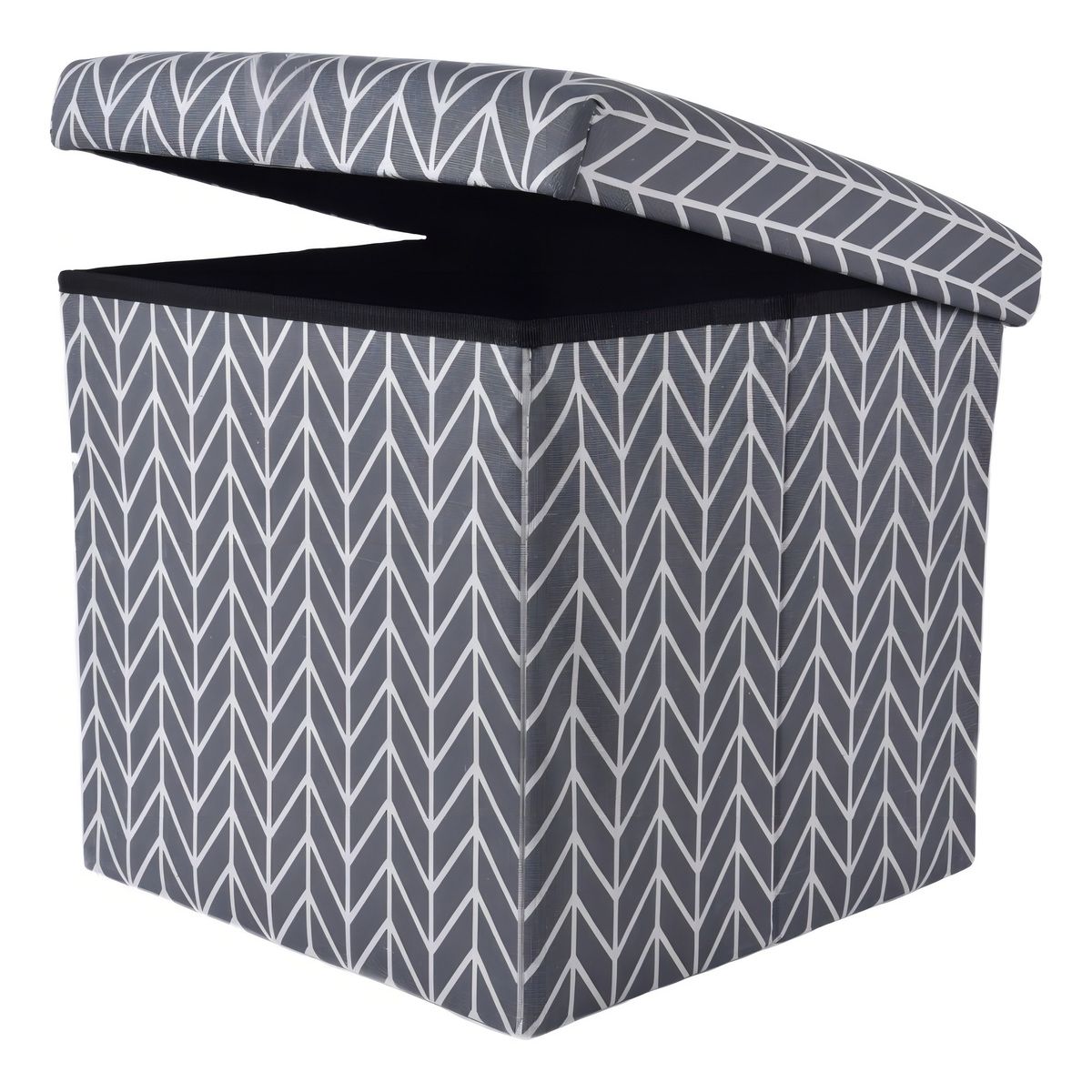 GENERICO - Puff Baúl Cuadrado Con Diseños Gris Con Tapa Ottoman Begônia