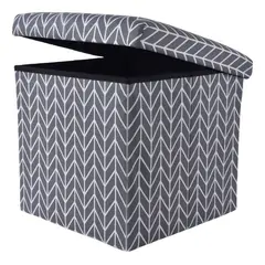 GENERICO - Puff Baúl Cuadrado Con Diseños Gris Con Tapa Ottoman Begônia