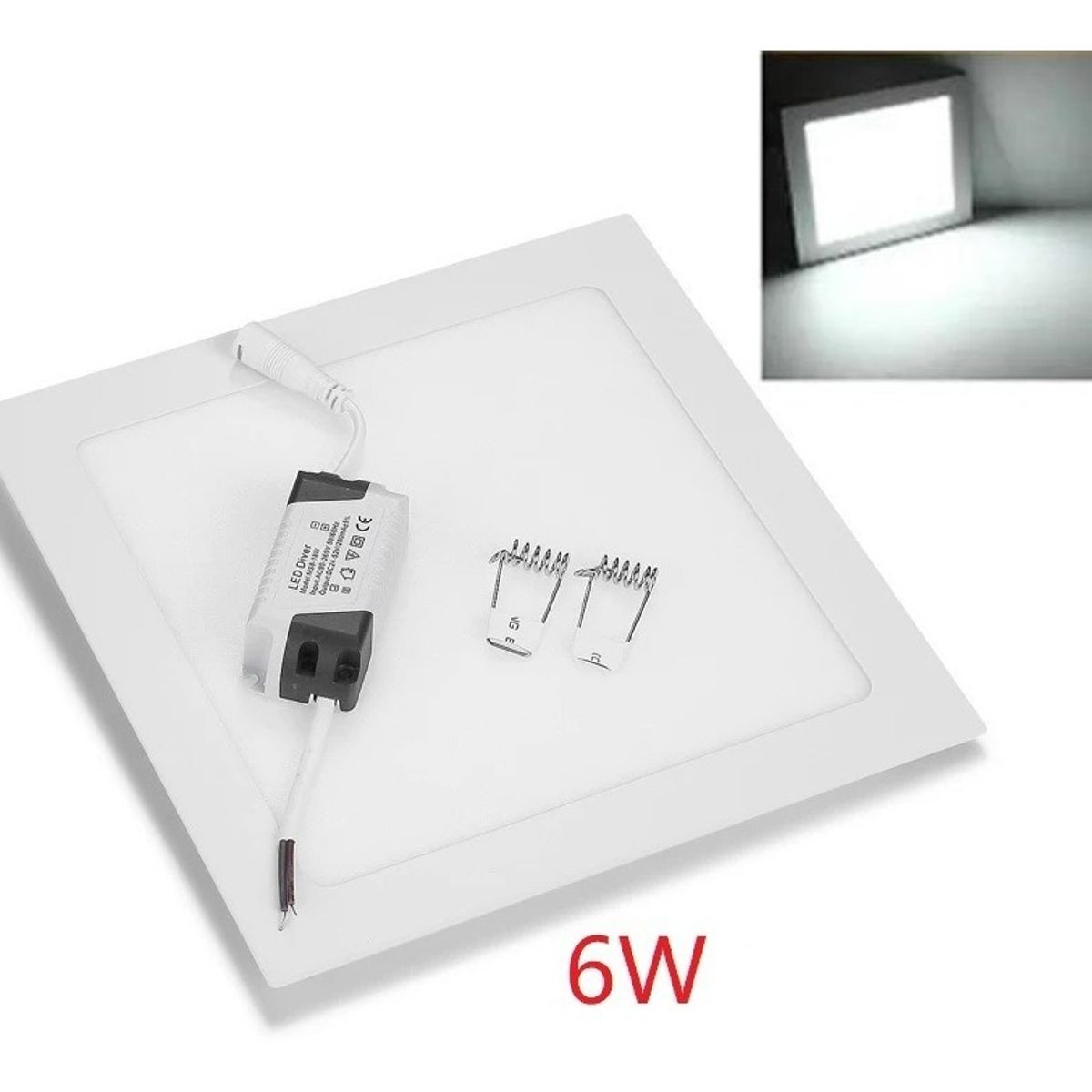 GENERICO - Foco Panel Plafón Led 6W Candela Cuadrado Luz Fría Blanco Aluminio