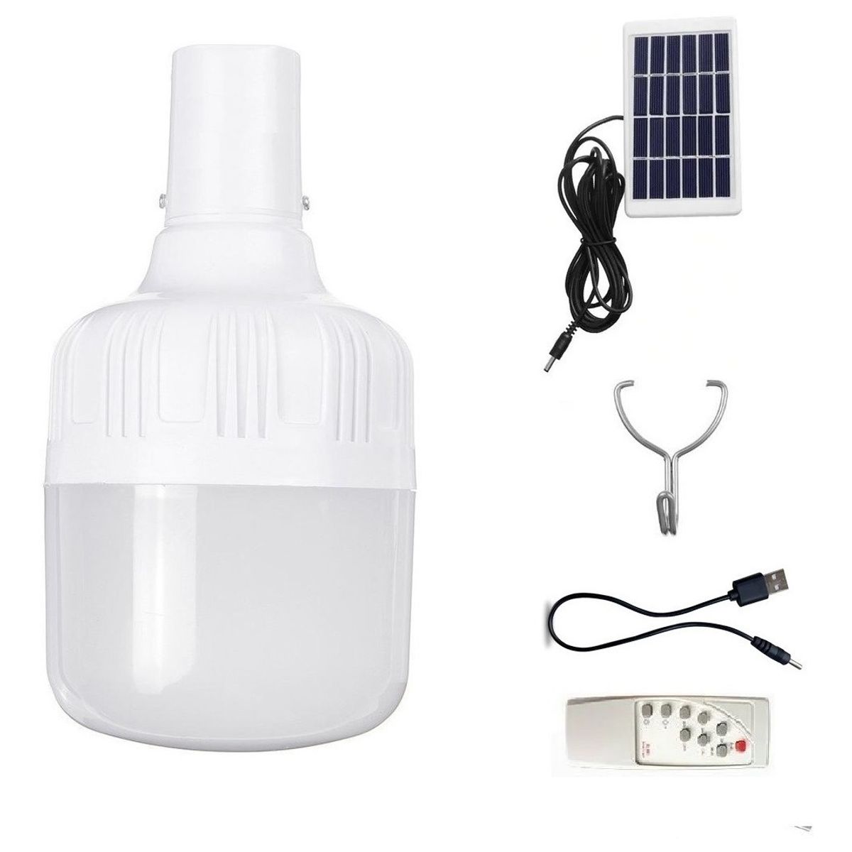 GENERICO - Lampara Ampolleta Led Usb Portátil + Panel Solar + Control Color Blanco - 003350