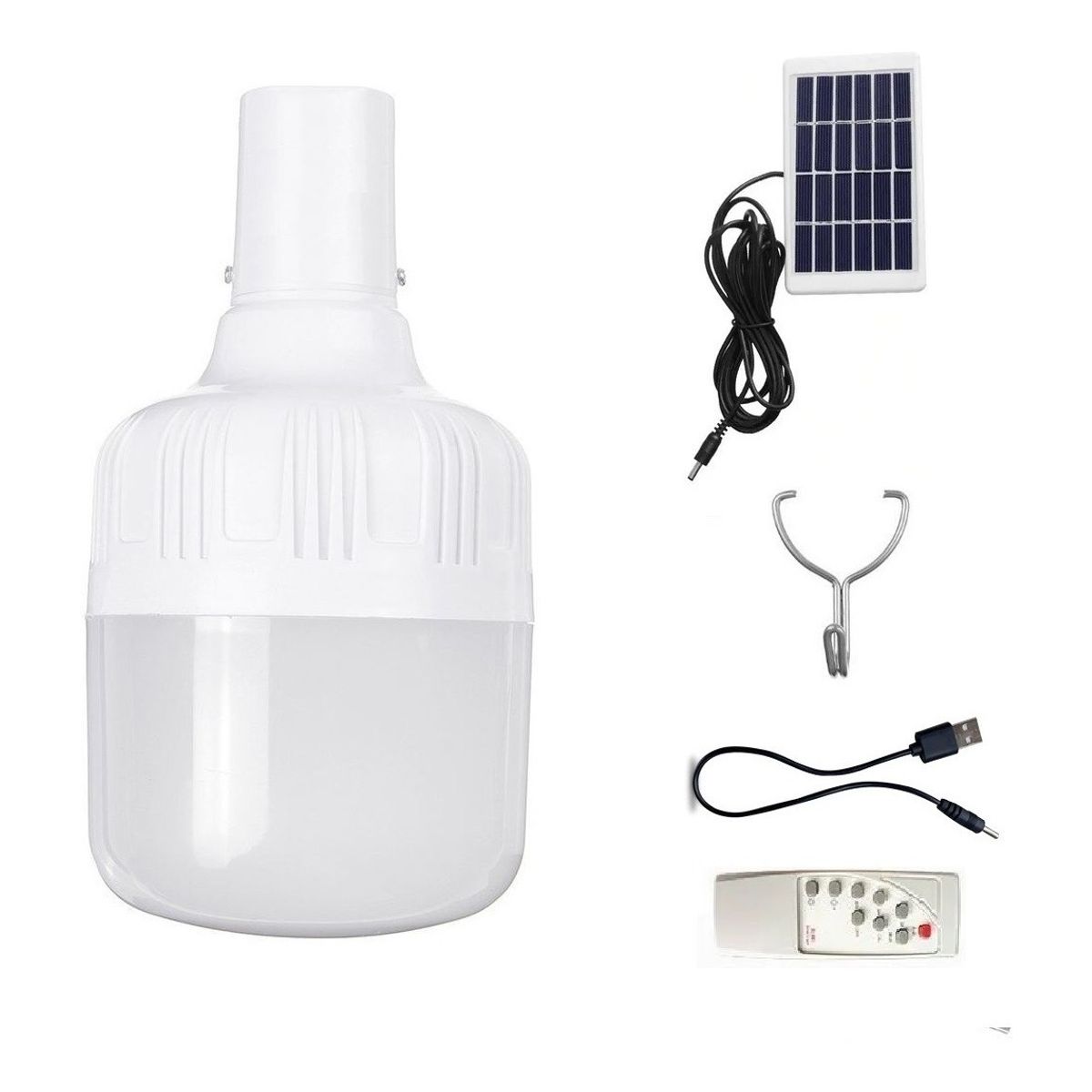 GENERICO - Lampara Ampolleta Led Usb Portátil + Panel Solar + Control Color Blanco - 003350