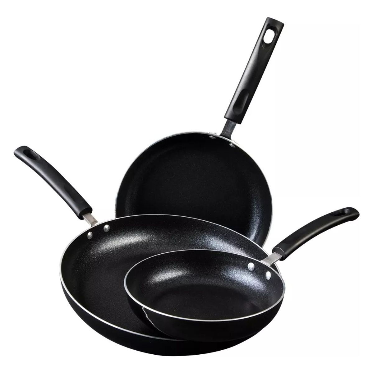 GENERICO - Set 3 Sartenes Aluminio Antiadherente 20-24-26cm Color NEGRO - 262526