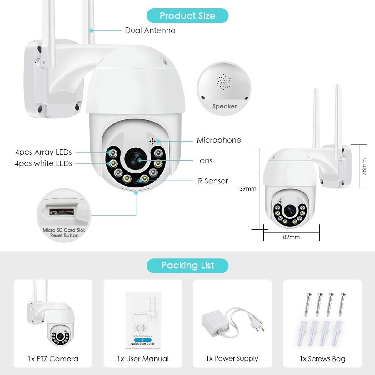 GENERICO - Smart Camara Ip Wifi Alarma Exterior Anti Agua Ip66  221019 Color Blanco