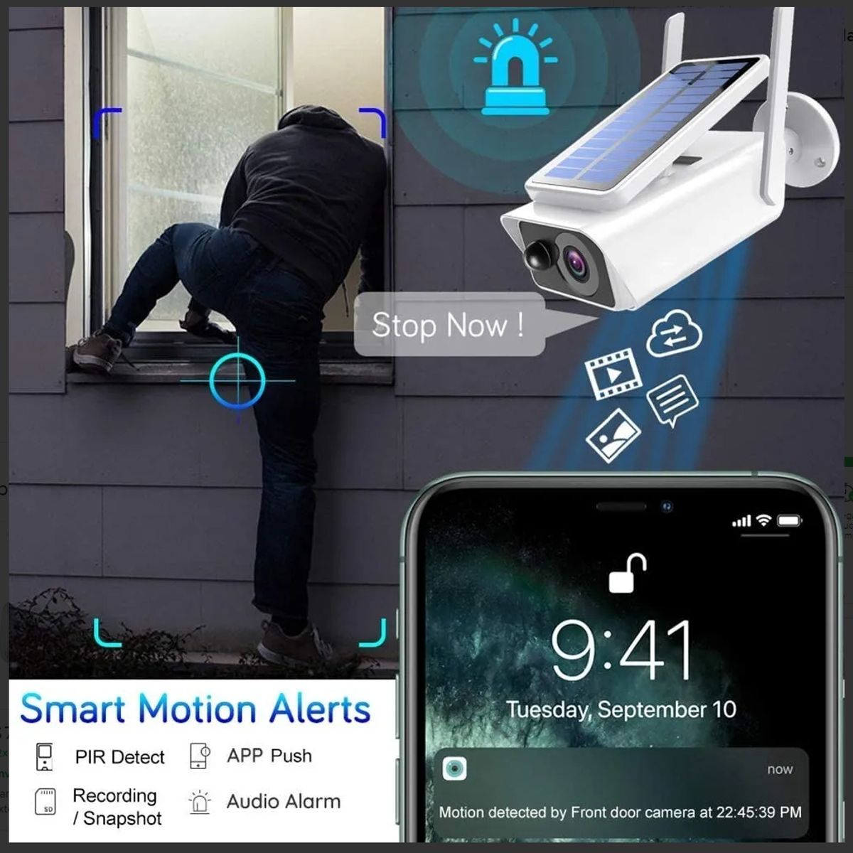 GENERICO - Camara Ip Solar Ip Seguridad Wifi Exterior Hd 1080p  221021 Color Blanco - 221021