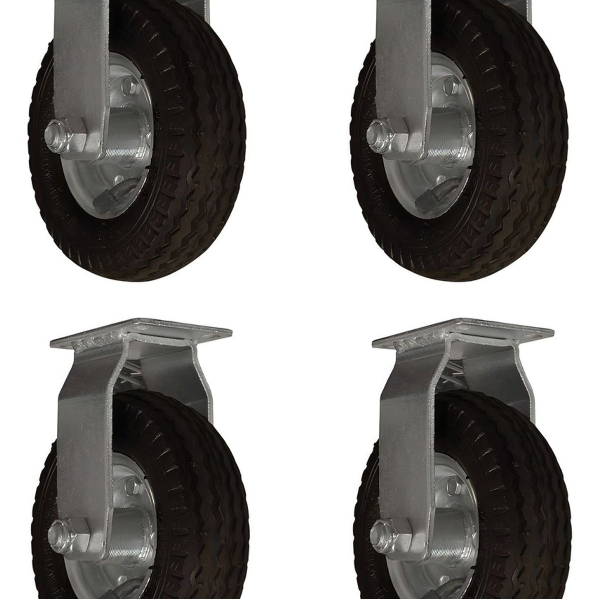 GENERICO - Set 4 Ruedas Con Soporte Neumática 8 Pulgadas Recto Ruedas Negro - 329016