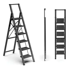 GENERICO - Escalera Banqueta Plegable 6 Escalones Aluminio Soporte Color Negro