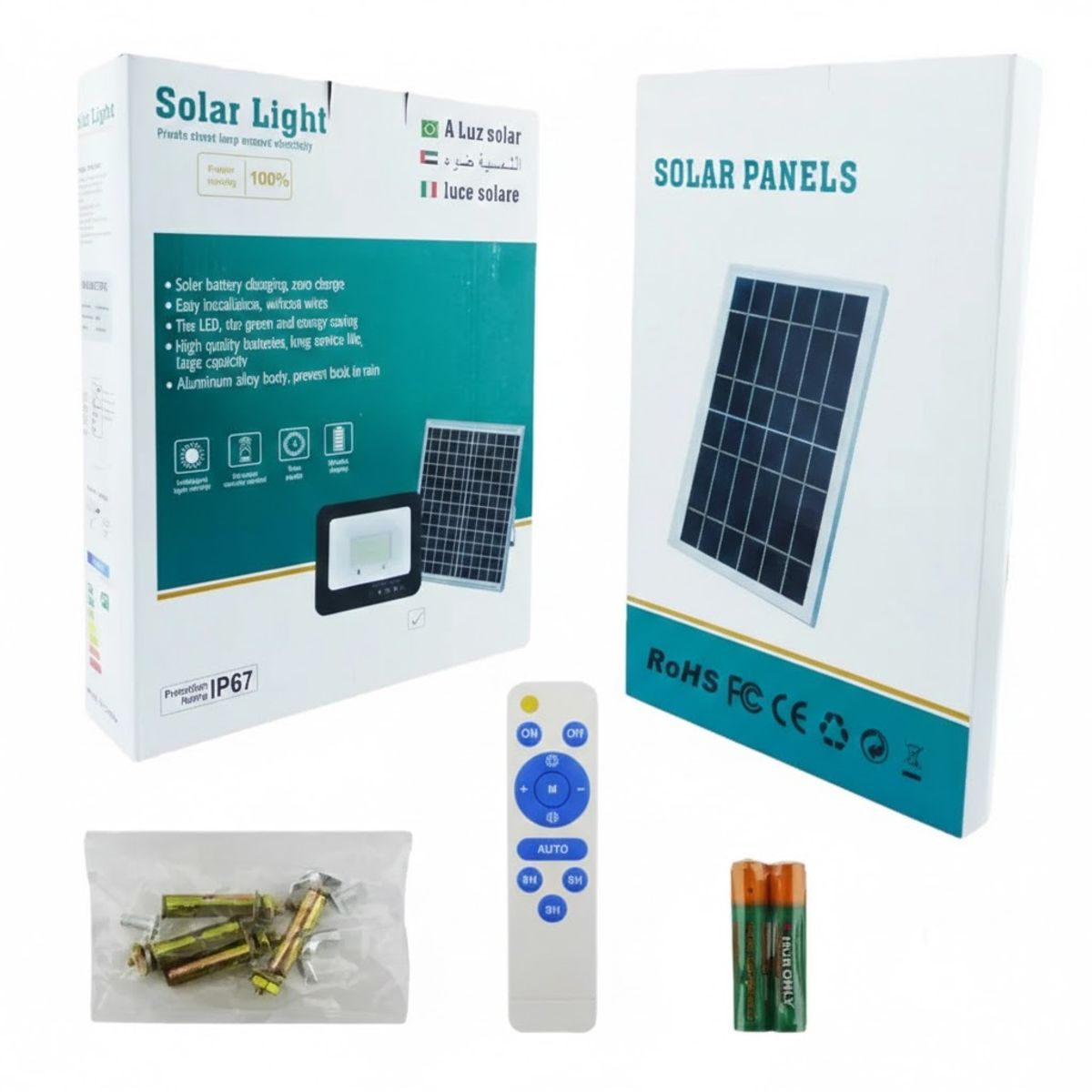 GENERICO - Proyector Solar Led 500 W 200 Led Luz Cálida C/ Control Negro Blanco Cálido