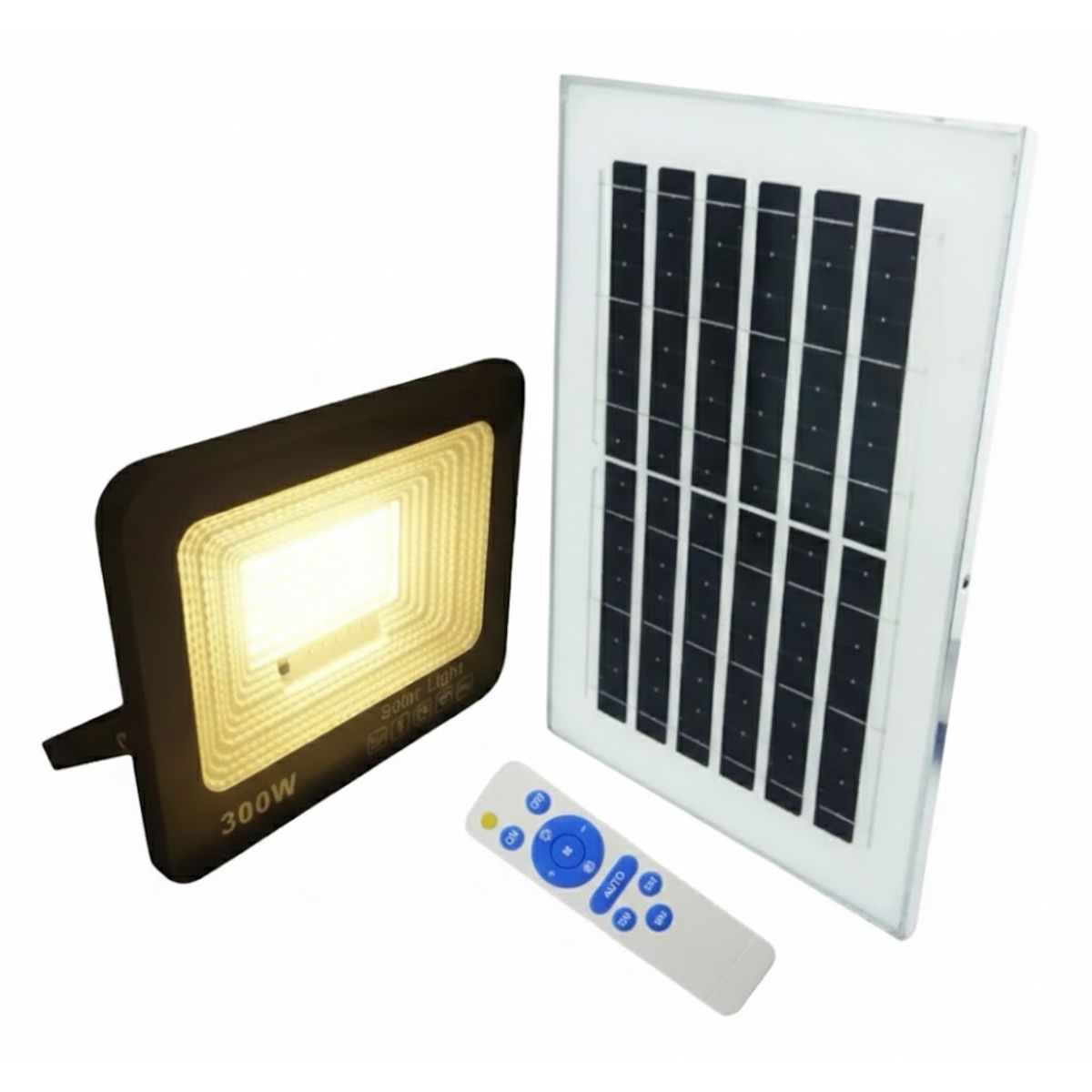 GENERICO - Proyector Solar Led 300 W 108 Led Con Control Remoto Negro Blanco Cálido