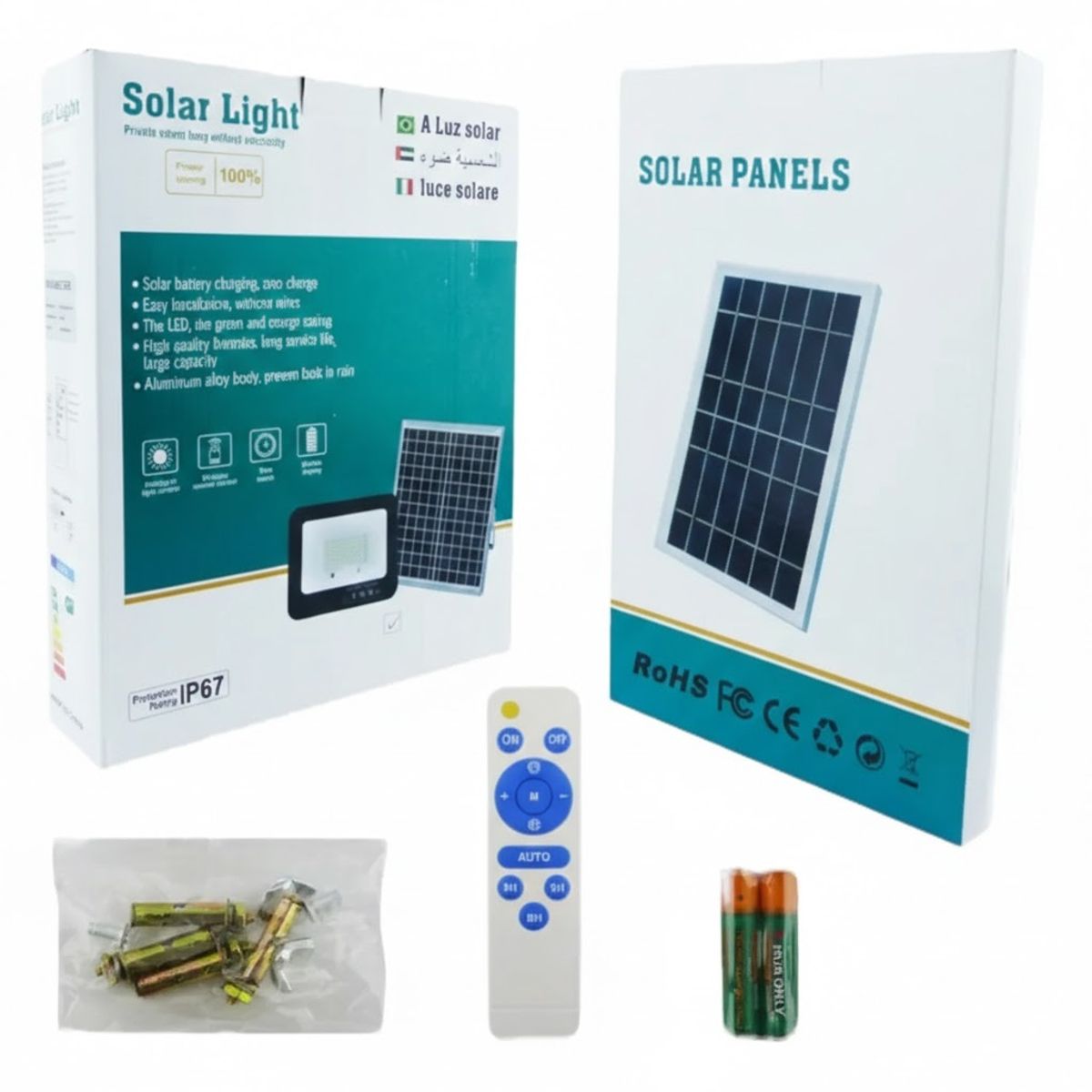 GENERICO - Proyector Solar Led 300 W 108 Led Con Control Remoto Negro Blanco Cálido