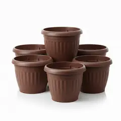 GENERICO - Pack 5 Maceteros Plástico Redondo Marrón 15 cm.