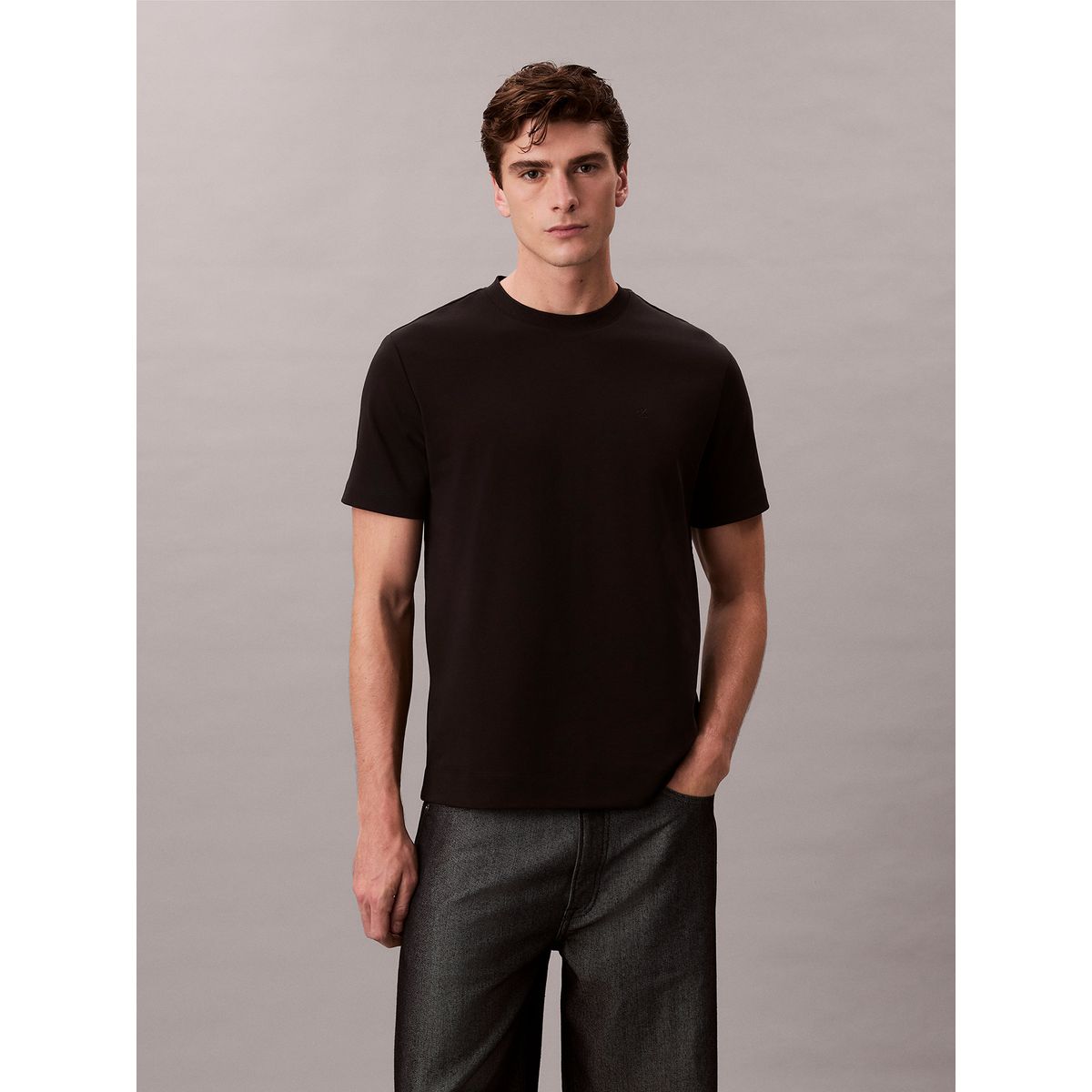 CALVIN KLEIN - Polera de Algodón Interlock Negro Calvin Klein
