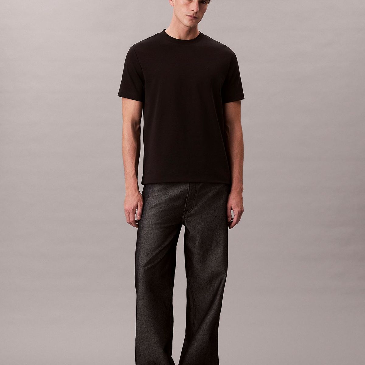 CALVIN KLEIN - Polera de Algodón Interlock Negro Calvin Klein