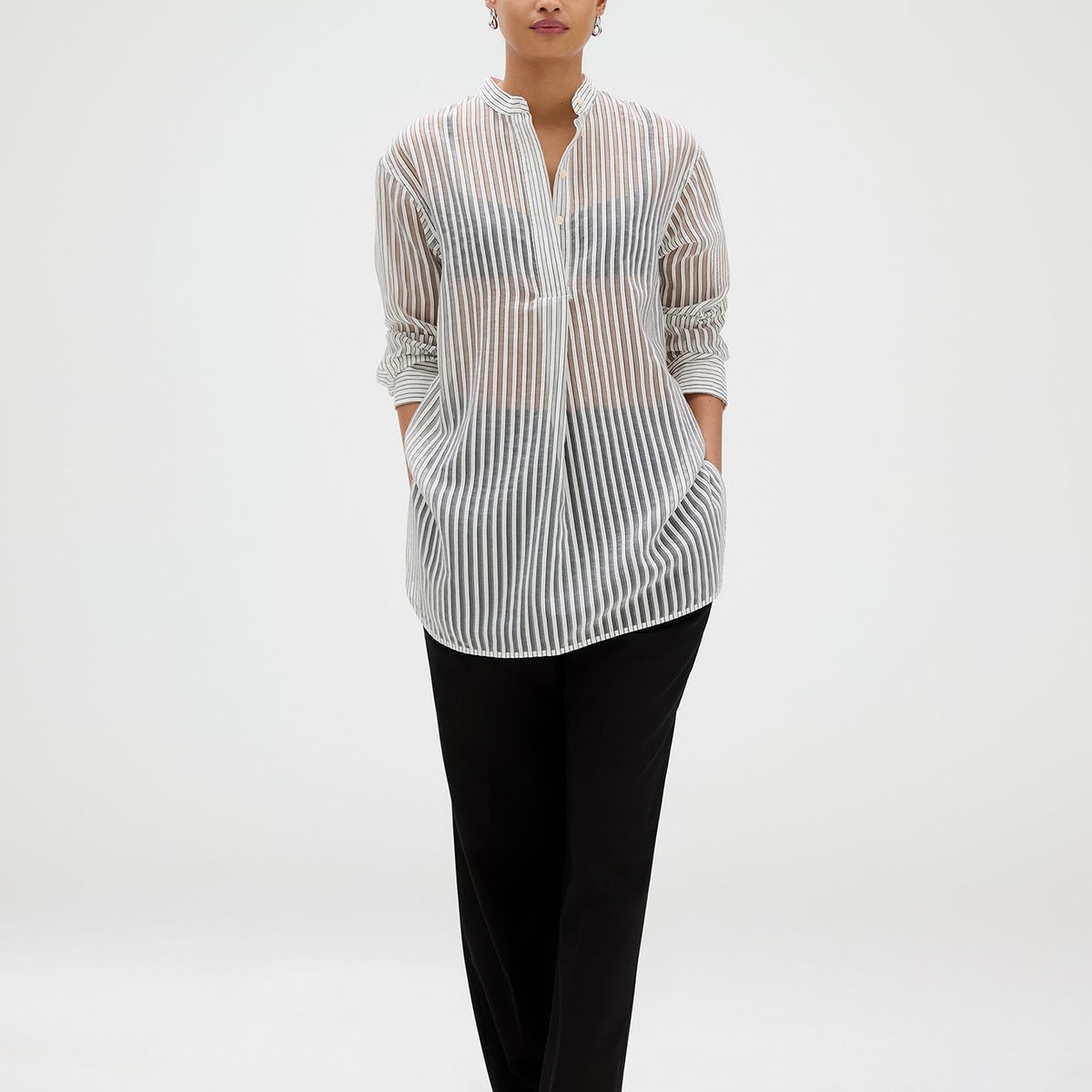 CALVIN KLEIN - Blusa Popover de Jacquard a Rayas Blanco Calvin Klein