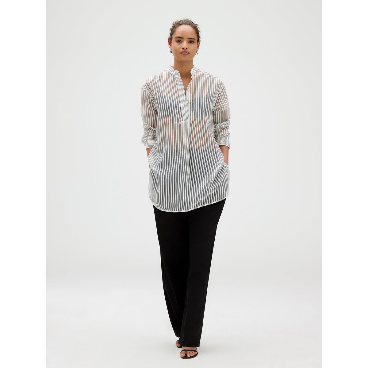 CALVIN KLEIN - Blusa Popover de Jacquard a Rayas Blanco Calvin Klein