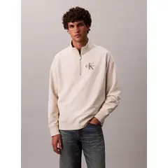 CALVIN KLEIN - Polerón en Tejido de Felpa Premium con Media Cremallera Beige