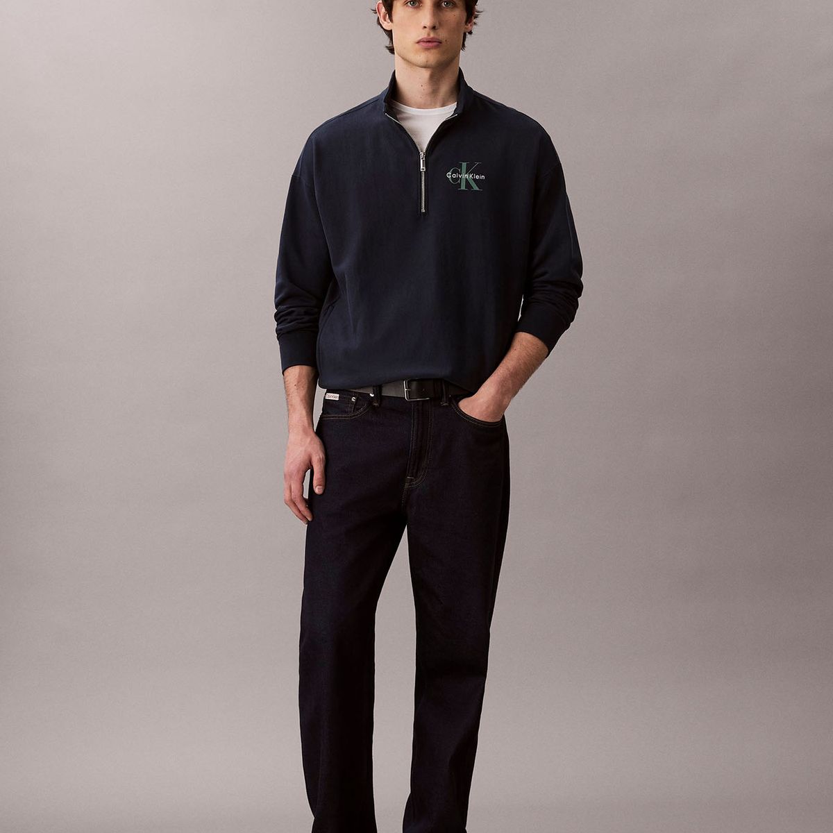 CALVIN KLEIN - Polerón en Tejido de Felpa Premium con Media Cremallera Azul Calvin Klein