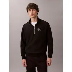 CALVIN KLEIN - Polerón en Tejido de Felpa Premium con Media Cremallera Negro